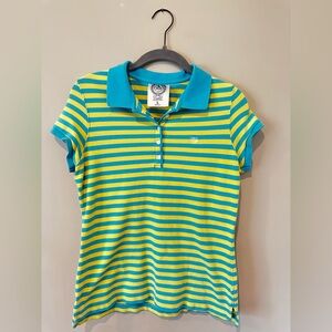 Ralph Lauren Polo Jeans Co Y2K Striped Polo Shirt Womens L Blue Yellow